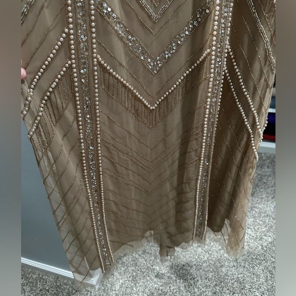 Women’s Beige Theia Embellished Tulle Column Evening Gown - Picture 8 of 16